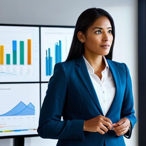 Home 4 A confident, professional woman of diverse ethnicity, aged 30s, in a modern, modest business suit, is actively engaging with a holographic display showing complex data visualizations. She stands in a sleek, bright office environment filled with natural light, looking focused and proactive. The scene emphasizes innovation and future-forward thinking. The image should convey a sense of continuous learning and adaptability in a professional setting. fully clothed, appropriate attire, professional dress, safe for work, appropriate content, professional, modest, perfect anatomy, correct proportions, natural pose, well-formed hands, proper finger count, natural body proportions, high-quality professional photography.