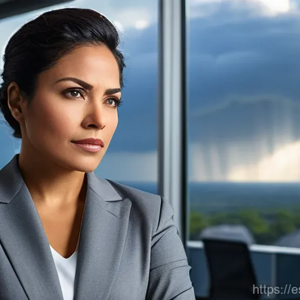 경력 회복탄력성 평가 도구 - **Prompt:** A determined Latina professional in her late 30s, dressed in a sleek business suit, stan...