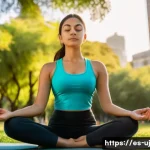 Home 20 회복탄력성 강화를 위한 실천 팁 - A serene scene of a young Hispanic woman practicing mindfulness meditation outdoors in a vibrant urb...