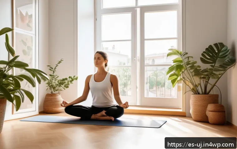 회복탄력성을 위한 자기 리더십 방법 - A serene morning scene in a modern Spanish apartment, featuring a person in comfortable casual cloth...