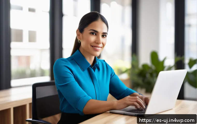 경력 회복탄력성을 위한 목표 달성 전략 - A professional Hispanic woman in her 30s sitting confidently at a modern office desk with a laptop a...